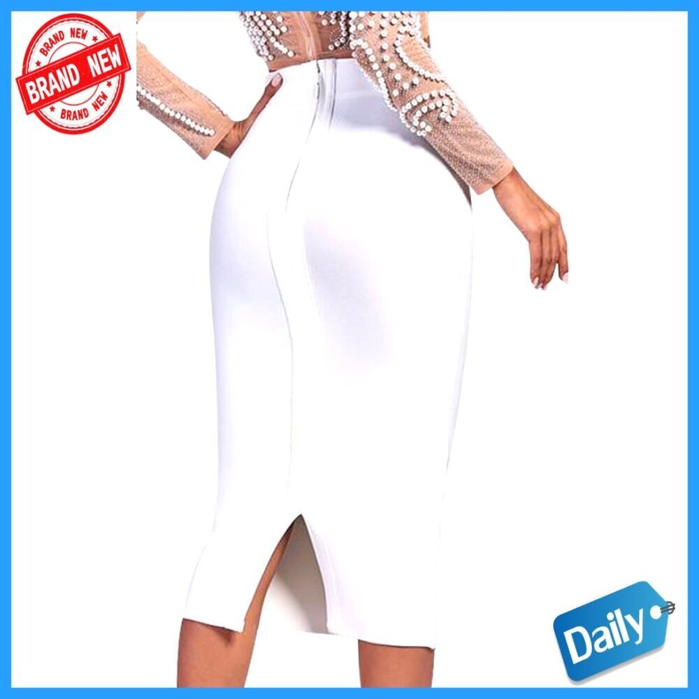 Midi Bandage Skirt High Waist Back Split Pencil Skirt Stretch Fit